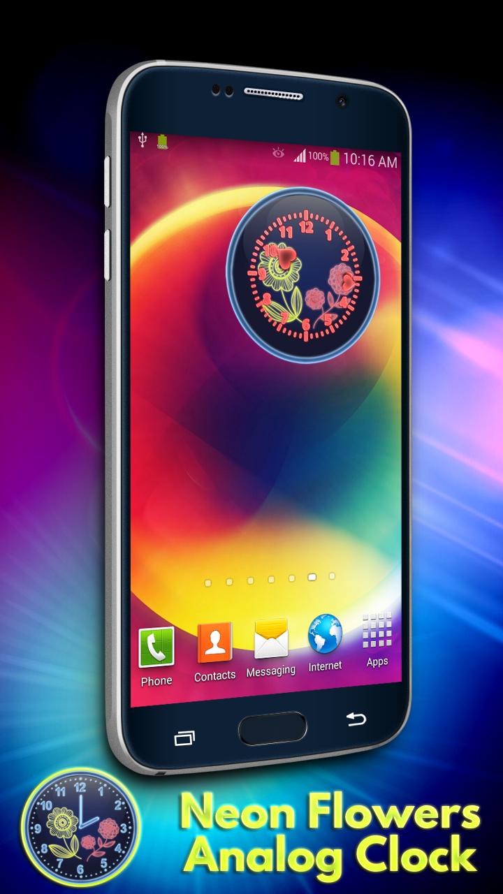Neon Flowers Analog Clock