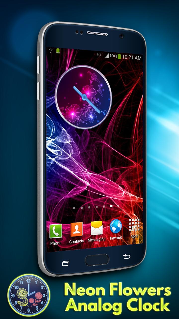 Neon Flowers Analog Clock